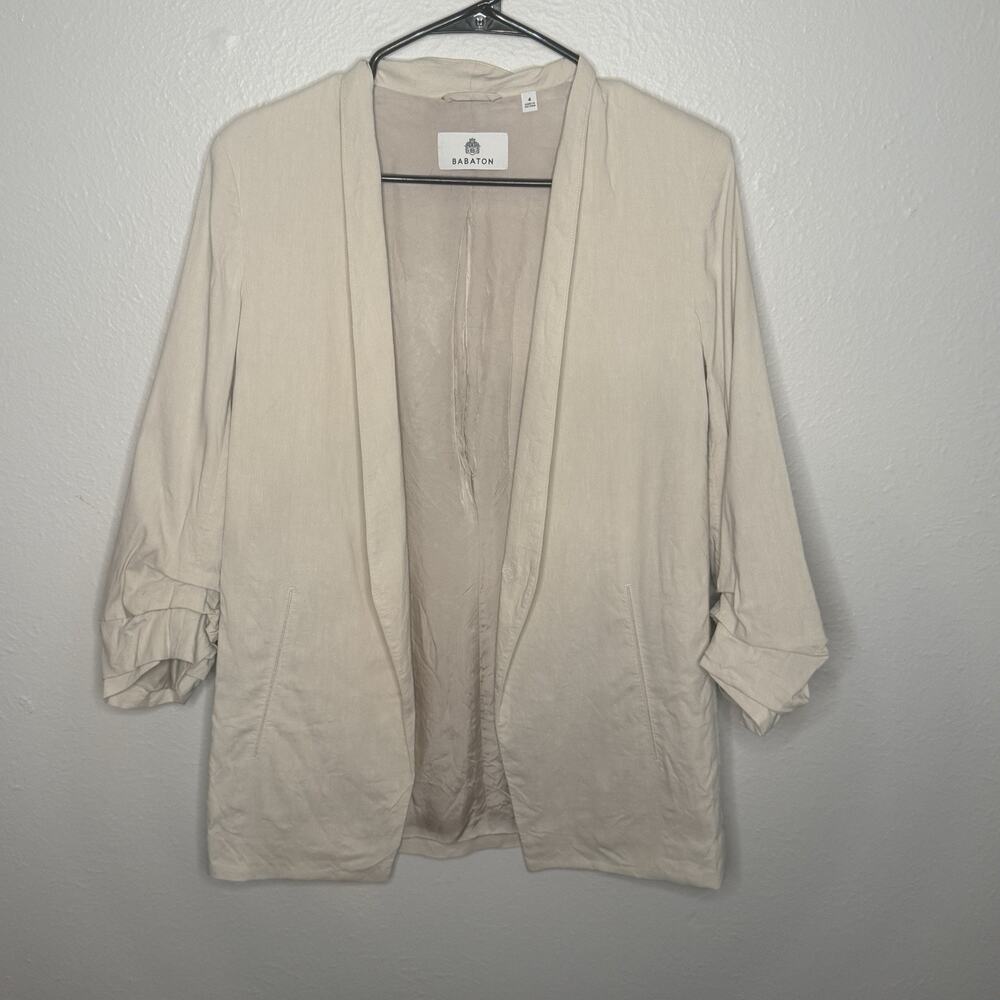 Aritzia Babaton‎ Power Hip Blazer Mirror Crepe Cream Beige Size 4 Preppy - Picture 7 of 10
